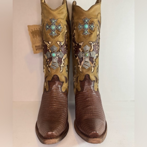 corral Shoes - Corral  Ladies Boots, Chocolate Teju Lizard Boot, Jeweled Size 10 1/2 M.